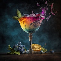 a colorful cocktail with blueberries and lemons