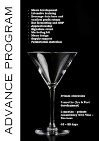 a martini glass with the words advance program on it